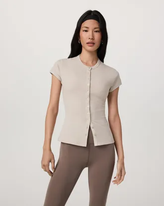 Vuori Clothing Short Sleeve Pose Button Up | Mushroom | XS, Size Extra Small