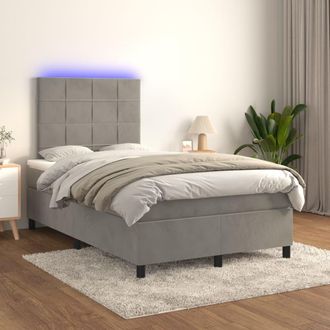 vidaXL Vidaxl - Cama Box Spring Colch&oacute;n Y Led Terciopelo Gris Claro 120x200 Cm