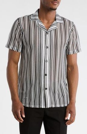 T.R. Premium Modern Fit Textured Camp Shirt in Black at Nordstrom Rack, Size Xx-Large