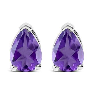 House of Brilliance 14K Gold 6x4MM Pear Shaped Gemstone Solitaire Stud Earrings in Purple Amethyst | White at Nordstrom