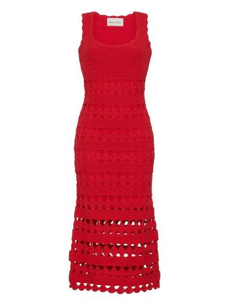 Cara Cara crochet midi day dress - women - Cotton - M - Red