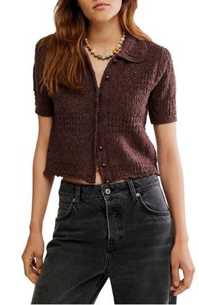 Free People Daylight Collared Short Sleeve Cotton Blend Cardigan in French Chocolate at Nordstrom Rack, Size X-Small