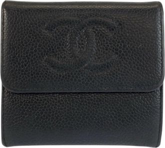 Chanel Black Leather Wallet (Tri-Fold) (Pre-Owned)