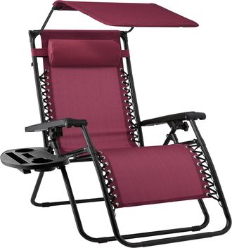 Best Choice Products Folding Zero Gravity Recliner Patio Lounge Chair w/ Canopy Shade, Headrest, Tray