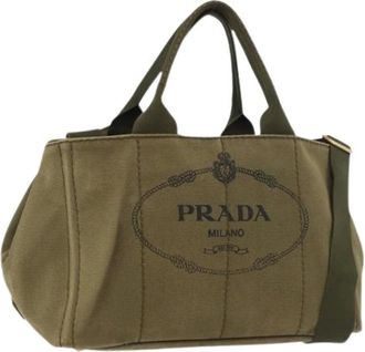 Prada Pre-owned Handbags, female, Green, Size: ONE SIZE Pre-owned Vintage Canvas Hand Bag