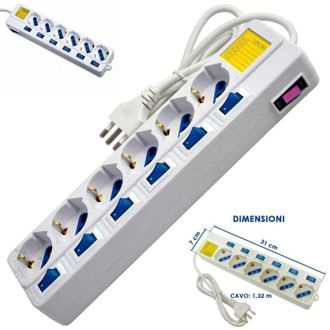 Trade Shop Trade Shop - Multipresa 6 Posti Schuko Bipass 10-16a Con 7 Interruttori Protezione Bambini