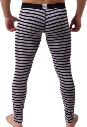 Generic Mens Warm Cotton Thermal Long Johns Leggings Underwear Breathable Mens Striped Thermal Winter Long Johns Pants, 01- Gray, M