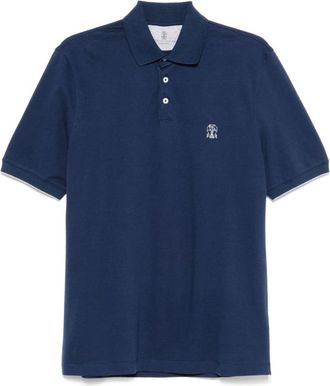 Brunello Cucinelli Polo Shirts, female, Blue, M, Blue Polo Shirt with Button Placket