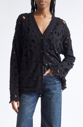 R13 Ripped Merio Wool Boyfrined Cardigan in Black at Nordstrom, Size X-Small