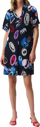Joseph Ribkoff Doodle Print Mini Shift Dress In Midnight Blue/multi