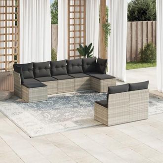 vidaXL Set Muebles Jard&iacute;n 9 Pzas Y Cojines Rat&aacute;n Sint&eacute;tico Gris Claro Vidaxl
