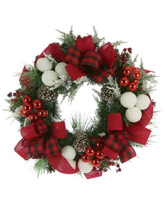 Creative Displays Inc. 26In Christmas Wreath With Ornaments & Plaid Bows