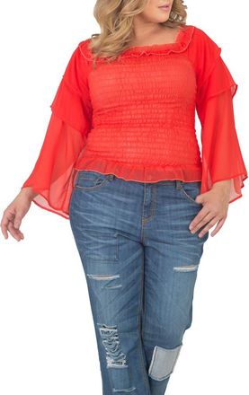 Standards & Practices Tiered Sleeve Smocked Top in Tigerlily at Nordstrom, Size 1X