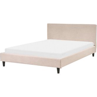 Beliani Cama Tapizada En Tela Beige 140 X 200 Cm Marco De Listones Cabecero Estilo Moderno Fitou
