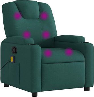 vidaXL Sill&oacute;n De Masaje Reclinable De Tela Verde Oscuro Vidaxl