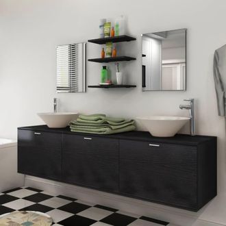 vidaXL Vidaxl - Set Mobili Da Bagno 10 Pz Con Lavabo E Rubinetto Nero