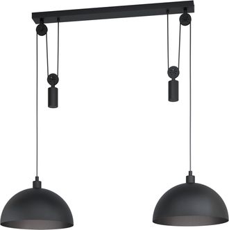 Loops Hanging Ceiling Pendant Light Black Rise & Fall 2x 40W E27 Adjustable Height