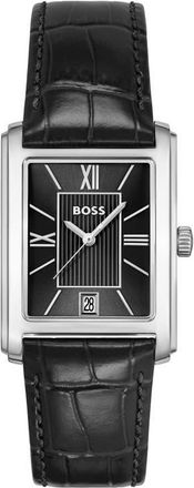 BOSS Principle Dress Leather Strap Watch, 28mm x 7.8mm in Black at Nordstrom