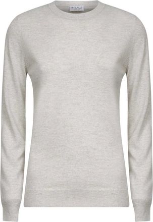 Brunello Cucinelli Truien & Vesten, Dames, Grijs, XS, Kasjmier, Kasjmier Crewneck Sweater met Monili Borduurwerk