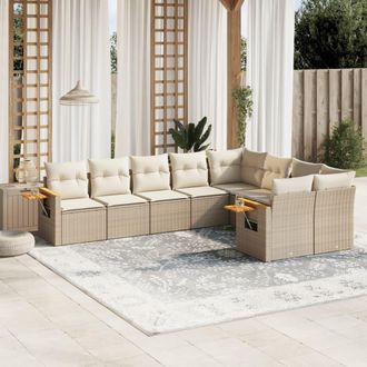 vidaXL Set De Sof&aacute;s De Jard&iacute;n 9 Pzas Con Cojines Rat&aacute;n Sint&eacute;tico Beige Vidaxl