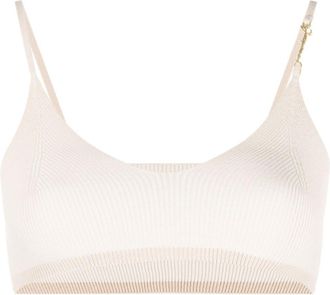 Jacquemus Pralu logo-plaque bralette top - women - Polyamide/Viscose/Polyester - S - Neutrals