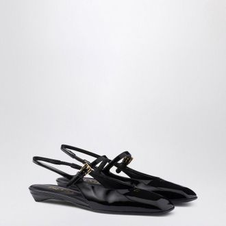 Prada Zwarte Gepatineerde Leren Slingback Ballerina