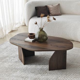 Dmora Mesa De Centro Lozza, Forma Ovalada, Tapa De Madera Noble, Color Marr&oacute;n, 100x60x35h Cm Nogal Marr&oacute;n