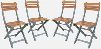 Sweeek Silla de jardín plegable madera de acacia, set de 4, Calena, Verde kaki, 40x103.5x12 cm