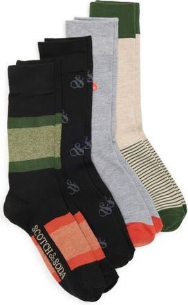 Scotch & Soda 4-Pack Crew Socks in Medium Grey/Black Multi at Nordstrom Rack