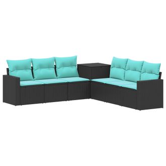 vidaXL Set Di Divani 7 Pz Nero E Blu Rattan Sintetico E Acciaio Vidaxl