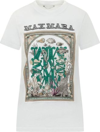 Max Mara White Graphic Round Neck T-Shirt