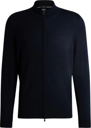 HUGO BOSS Blauwe Cardigan met Mandarin Kraag - Heren - Vesten - Blauw - XL - Wol - Truien & Vesten