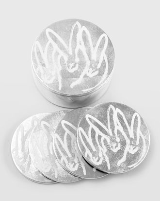 Hunt Slonem Silver Leaf Bunny Coaster Box - 4 Coasters
