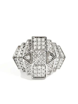 Statement 18K yellow gold Rockaway diamond ring - women - 18kt Yellow Gold/White Diamond - 47 - Silver