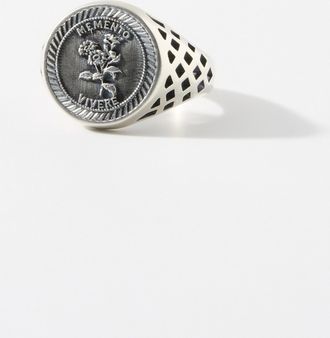 Serge DeNimes Mens Engraved flower signet ring