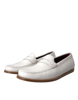 Dolce & Gabbana Mens White Leather Slip On Mocassin Loafers Shoes Off