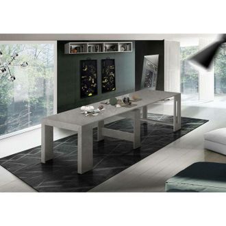 Dmora Mesa De Comedor Moderna, Made In Italy, Consola Extensible Hasta 12 Asientos, Con Soporte De Extensi&oacute;n, 51x90h77 Cm (hasta 300 Cm) Color Alerce Blanco