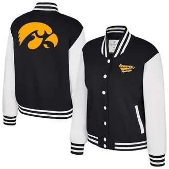 Colosseum Womens Colosseum Black Iowa Hawkeyes French Baguette Full Snap Fleece Jacket at Nordstrom, Size X-Large