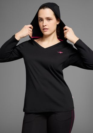 Kangaroos Kapuzenshirt KANGAROOS, Damen, Gr. 40/42, schwarz, Obermaterial: 100% Baumwolle, unifarben, figurumspielend Po-bedeckend, V-Ausschnitt, Shirts Kapuzen