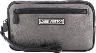 Louis Vuitton Grey Taurillon Leather Alpha Wristlet Clutch (Authentic Pre- Loved)