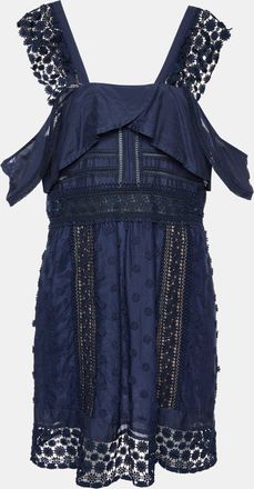 Self Portrait Navy Blue Lace Paneled Bluebell Midi Dress