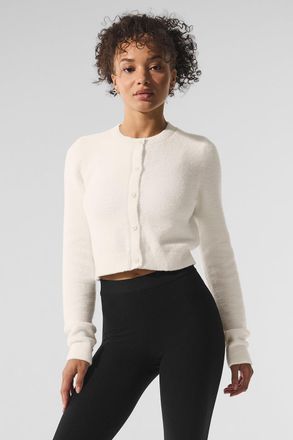 Alo | Snuggle Up Sweater Cropped Cardigan Top in Ivory White, Size: Medium