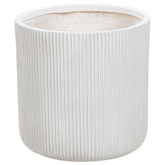 Beliani Maceta Exterior Superficie Estriada Redonda Piedra Fibra Arcilla 37x37x37 Cm Blanco Oreoi