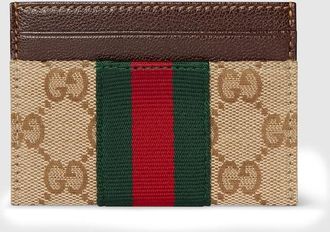 Gucci GG Card Case With Web, Beige, GG Canvas