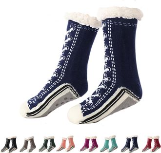 Generic Women Slipper Socks Non Slip Fuzzy Fluffy Thick Winter Warm Cozy Comfy Soft Fleece Home Grips Socks (Blue,One Size)