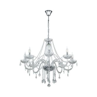 Loops Chandelier Light Chrome Plated Steel & Clear Glass Droplets Bulb E14 8x40W in Metallics