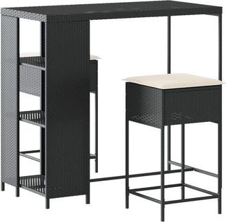 vidaXL Juego De Bar De Jard&iacute;n De 3 Piezas Con Cojines Rat&aacute;n Pe Negro Vidaxl