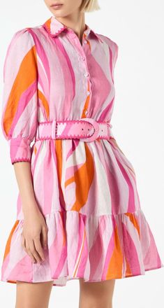 MC2 Saint Barth Shape Wave Print Linen Short Dress Daisi