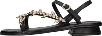 Emanuelle Vee Platte Leren Sandalen - Dames - Sandalen - Zwart - 41 EU - Leer - Schoenen