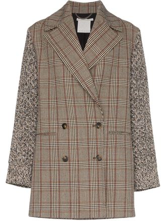 Stella McCartney double-breasted checked coat - women - Wool - 36 - Brown
